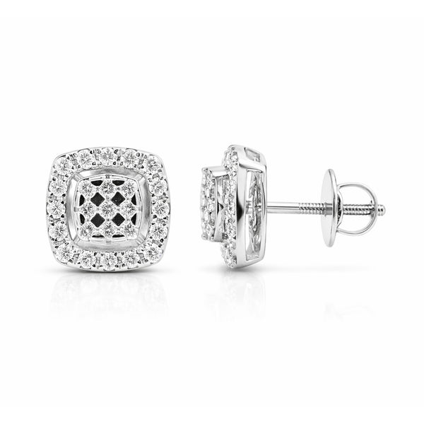 14K/18K Lab-Grown Diamond Pave Round Stud Earrings