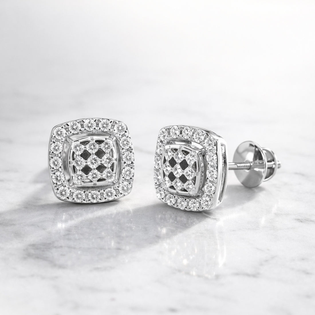 14K/18K Lab-Grown Diamond Pave Round Stud Earrings