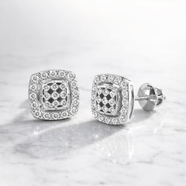 14K/18K Lab-Grown Diamond Pave Round Stud Earrings