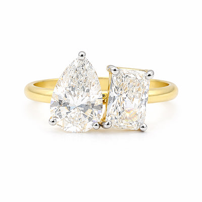 14K/18K Lab Grown Diamond Emerald 2-Stone Ring, 5.1 Ct Total, VVS/E | IGI Certified