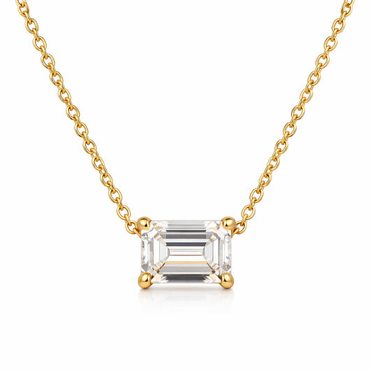 14K/18K Gold Emerald-Cut Diamond Accent Pendant Necklace