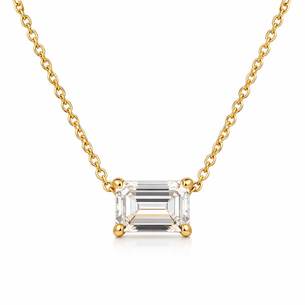 14K/18K Gold Emerald-Cut Diamond Accent Pendant Necklace