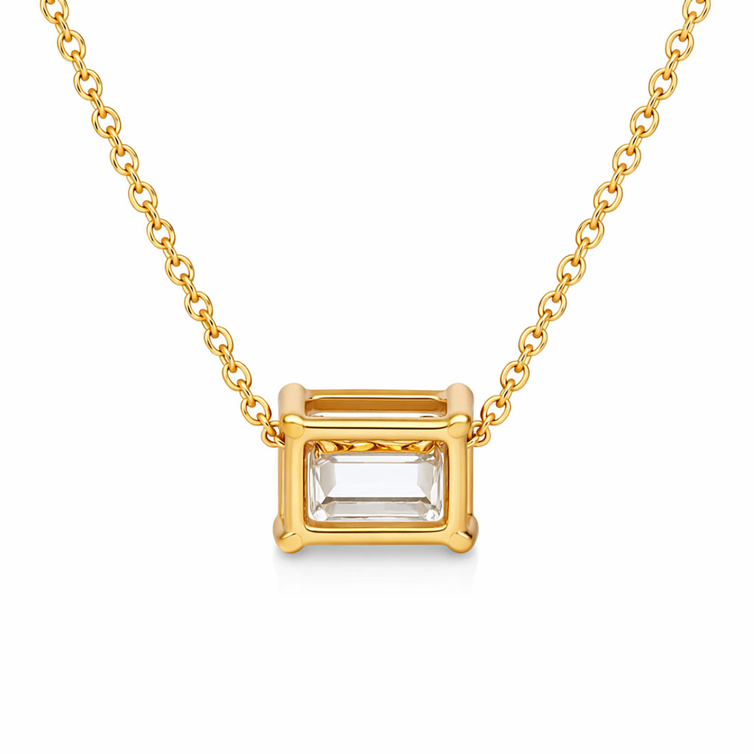 14K/18K Gold Emerald-Cut Diamond Accent Pendant Necklace