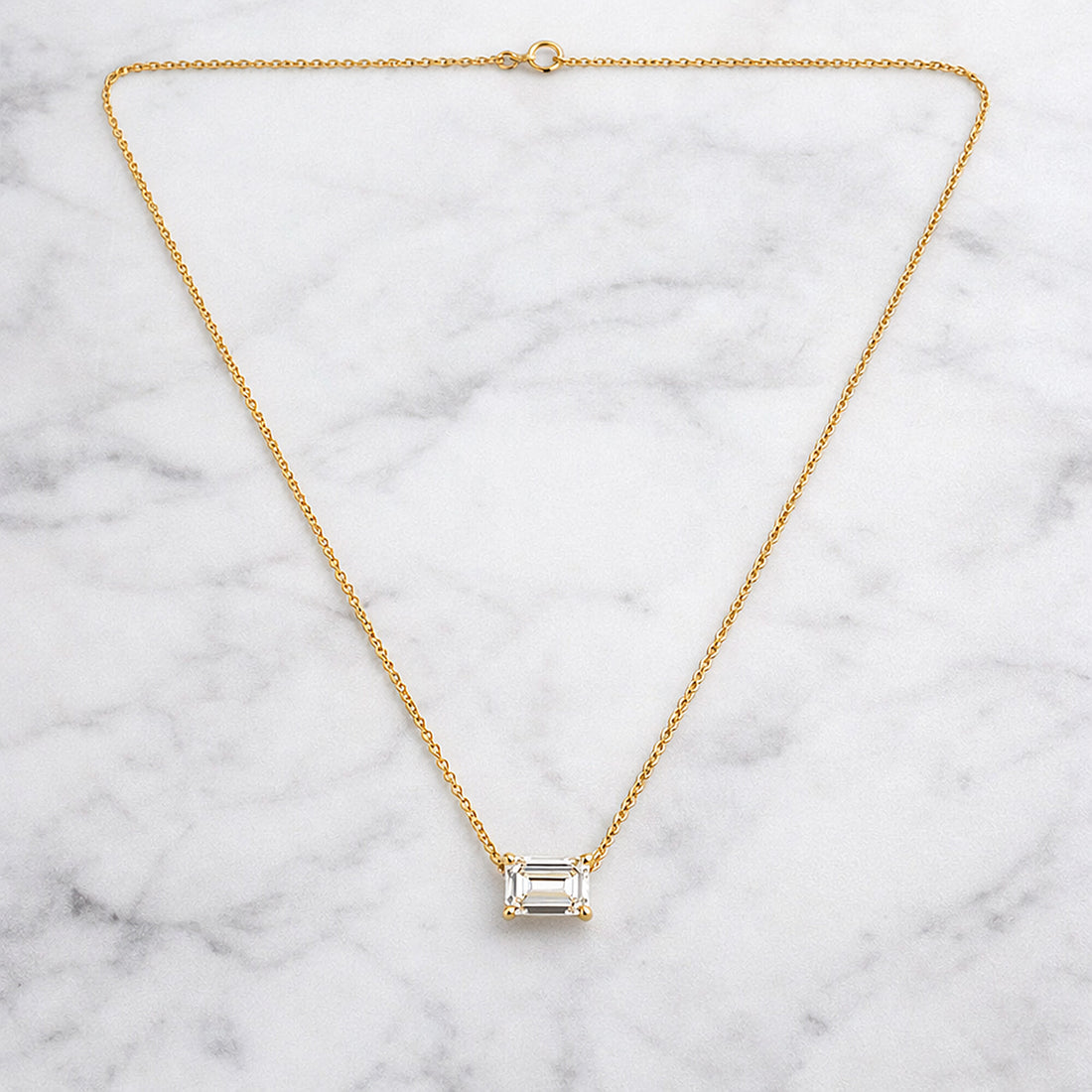 14K/18K Gold Emerald-Cut Diamond Accent Pendant Necklace