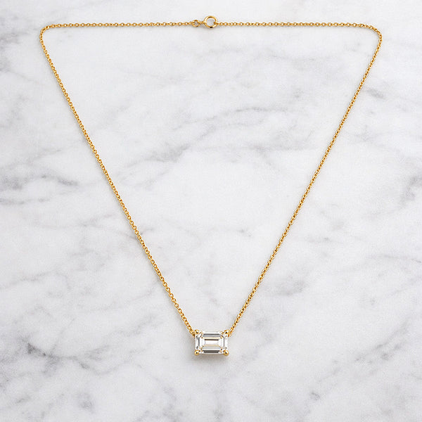 14K/18K Gold Emerald-Cut Diamond Accent Pendant Necklace
