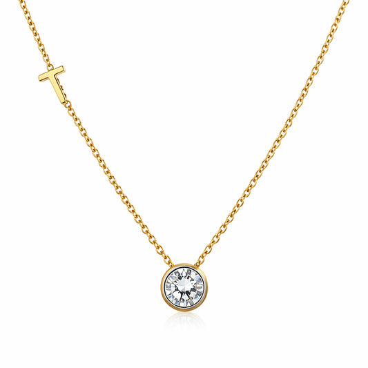 14K/18K Gold Minimalist Round Diamond Accent Pendant Necklace
