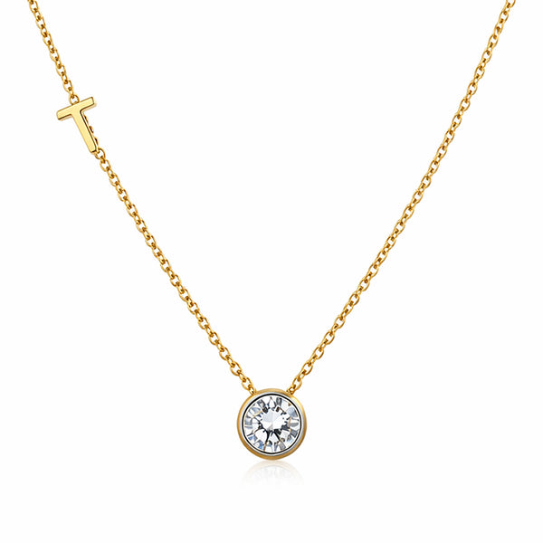 14K/18K Gold Minimalist Round Diamond Accent Pendant Necklace