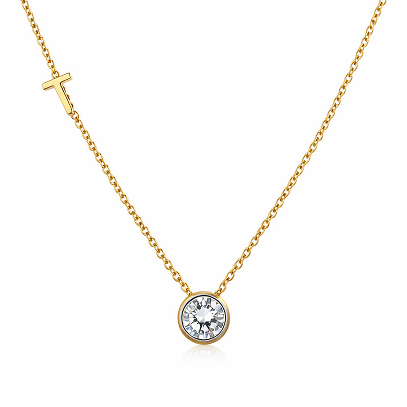 14K/18K Gold Minimalist Round Diamond Accent Pendant Necklace
