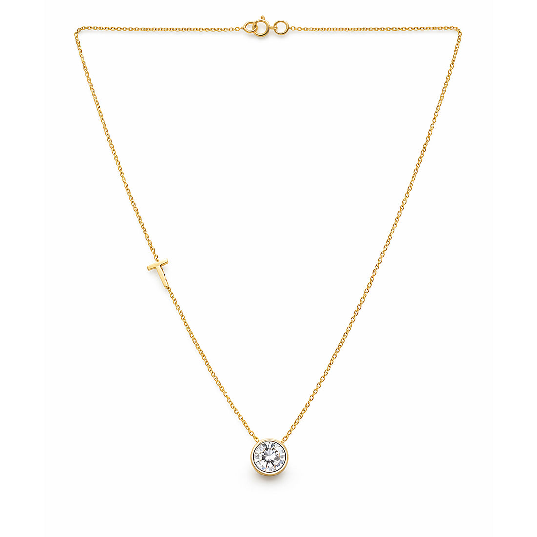 14K/18K Gold Minimalist Round Diamond Accent Pendant Necklace