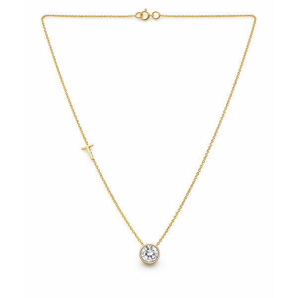 14K/18K Gold Minimalist Round Diamond Accent Pendant Necklace