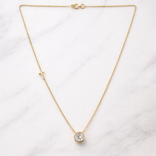 14K/18K Gold Minimalist Round Diamond Accent Pendant Necklace
