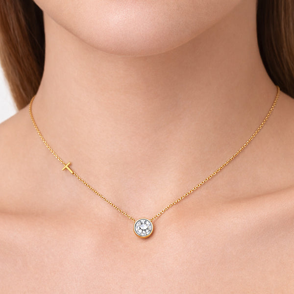 14K/18K Gold Minimalist Round Diamond Accent Pendant Necklace