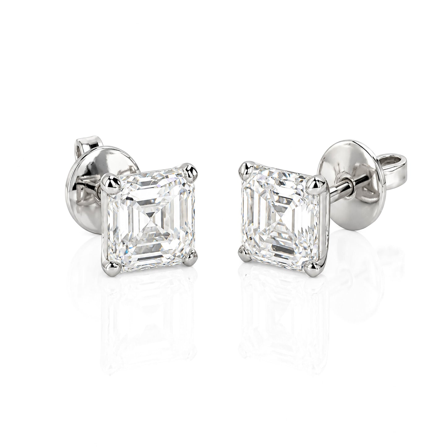 14K/18K Lab Grown Diamond Asscher Cut Stud Earrings