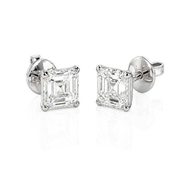 14K/18K Lab Grown Diamond Asscher Cut Stud Earrings