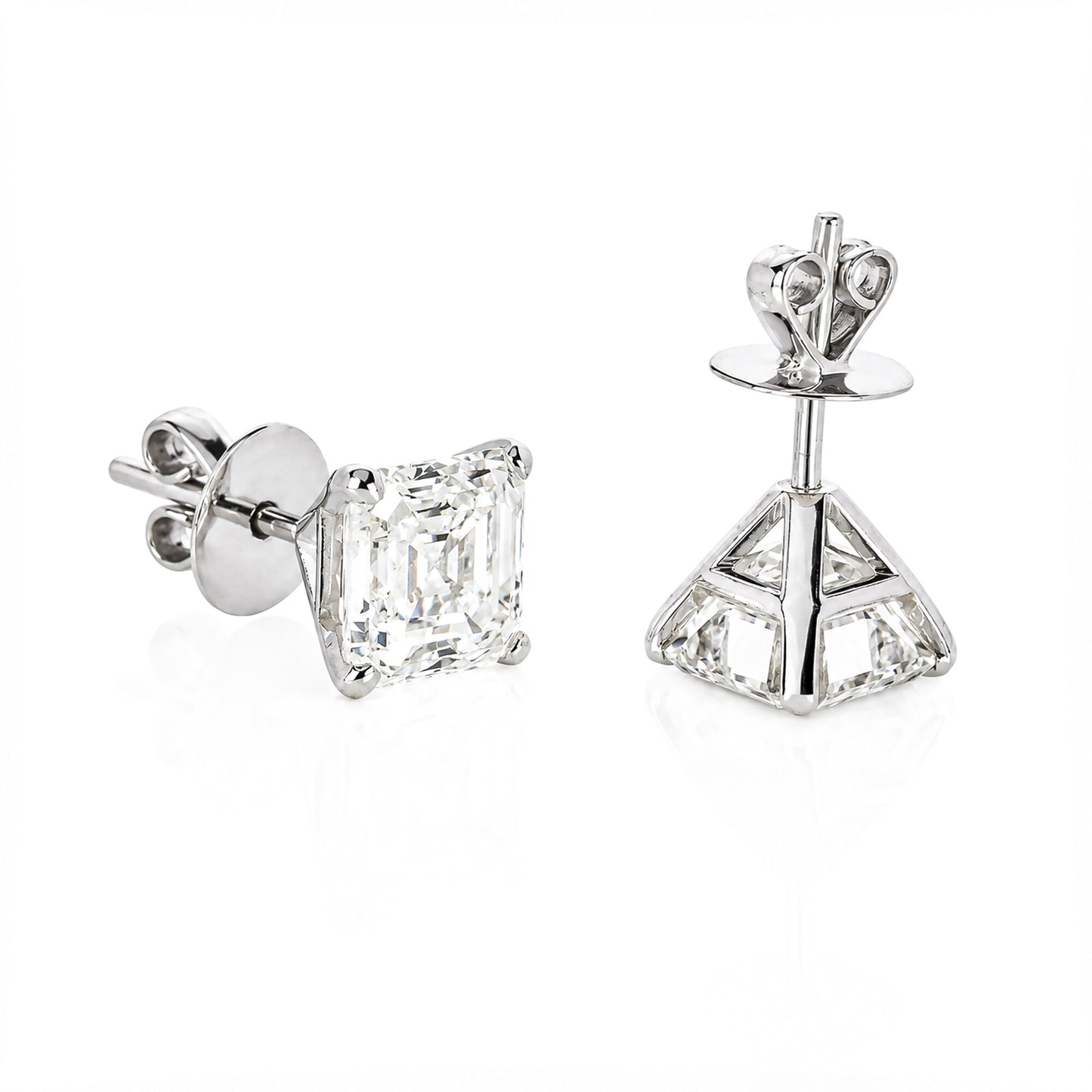 14K/18K Lab Grown Diamond Asscher Cut Stud Earrings