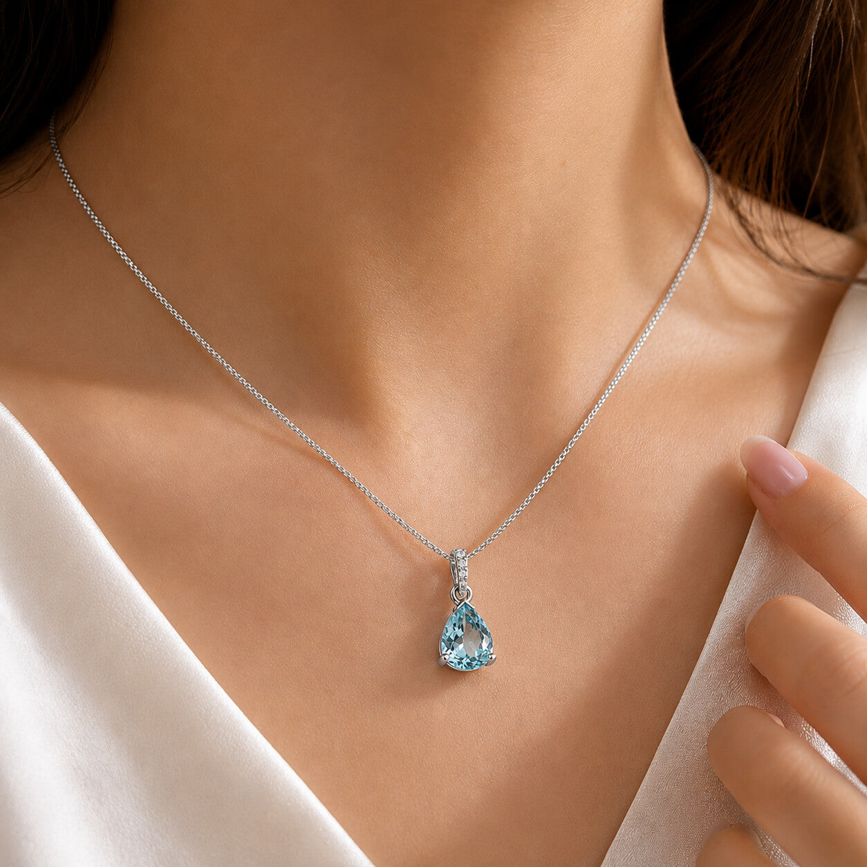 10K/14K Lab Grown Blue Diamond Pear-Cut Pendant Necklace