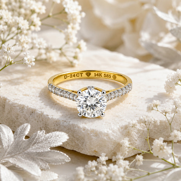 14K Lab Grown Diamond Round-Cut Halo Ring
