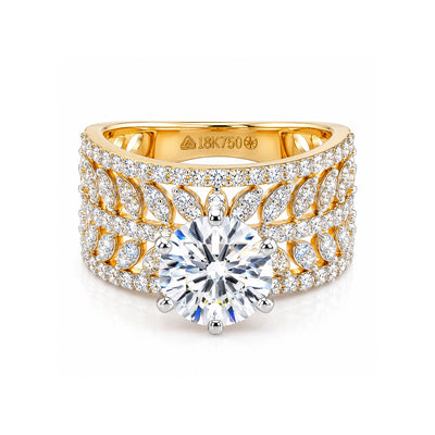 18K Lab Grown Diamond 4.04 Ct Round-Cut Solitaire with Pave Band Ring, VVS/E, IGI Certified