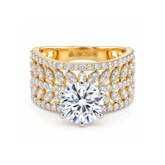 18K Lab Grown Diamond Round-Cut Solitaire with Pave Band Ring