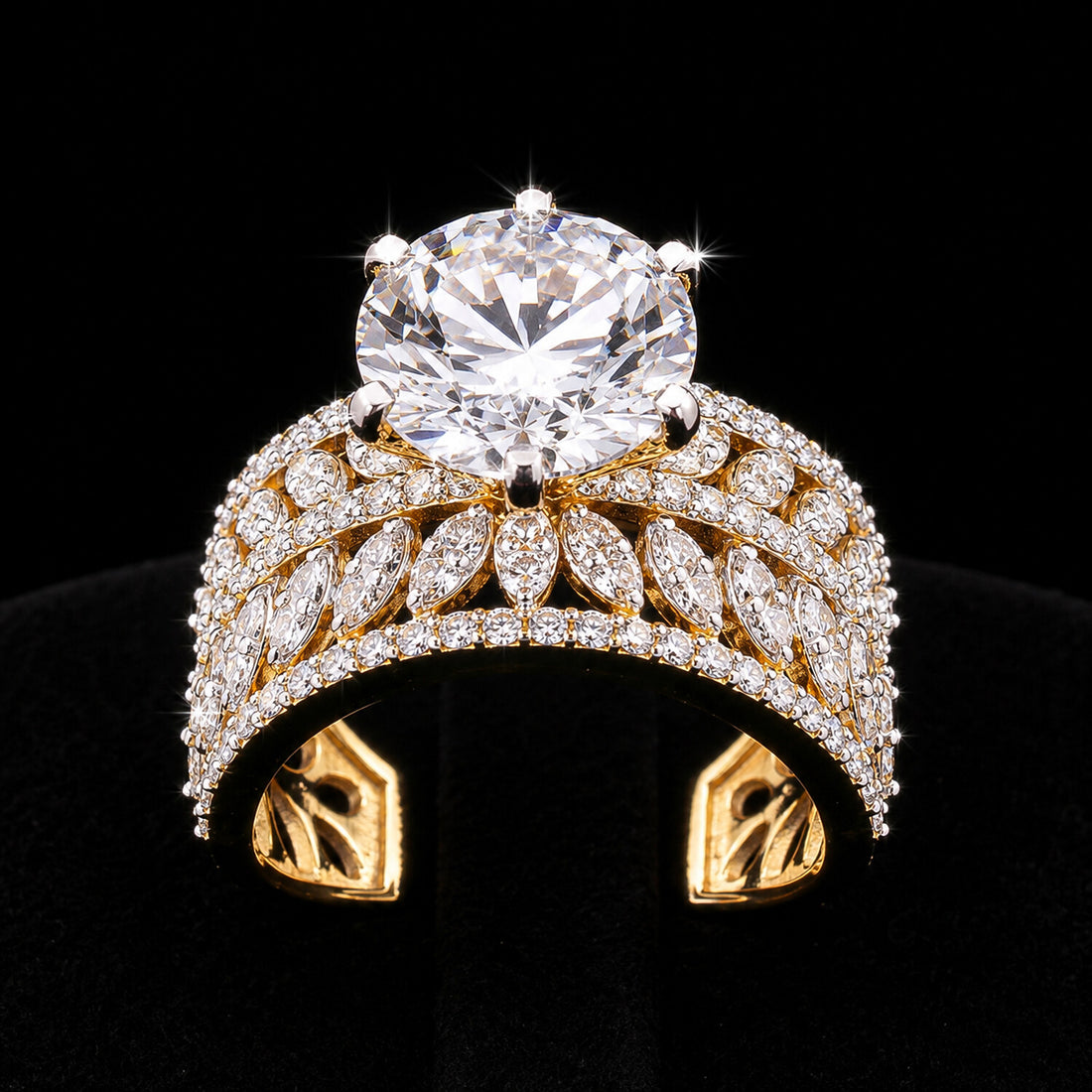 18K Lab Grown Diamond Round-Cut Solitaire with Pave Band Ring