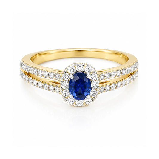 14K Natural Diamond Round-Cut Halo Ring
