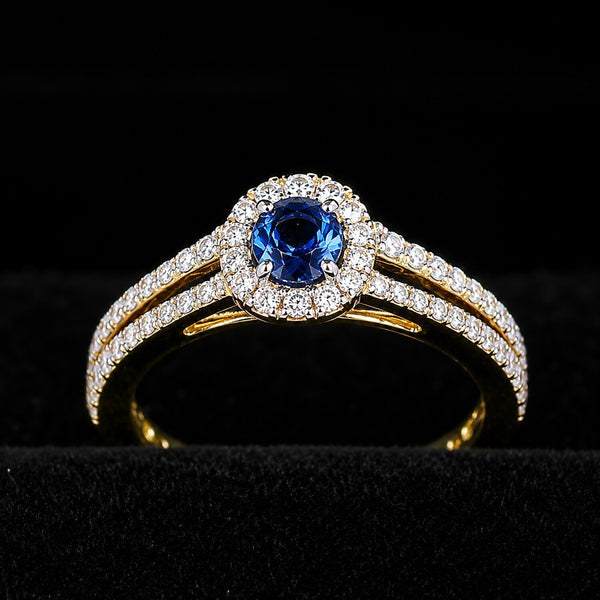 14K Natural Diamond Round-Cut Halo Ring