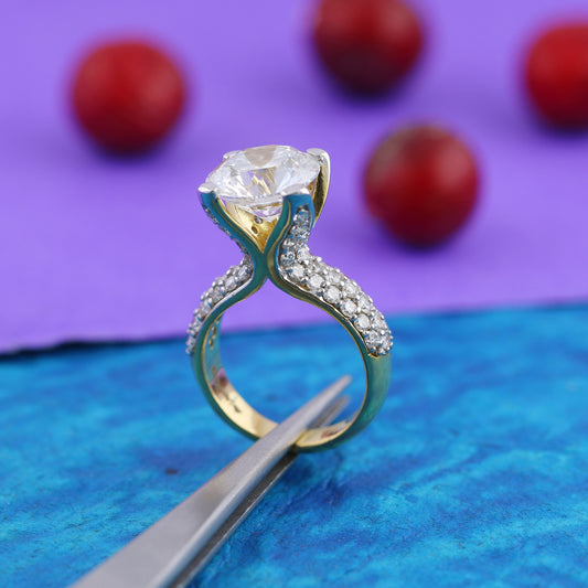 14K Lab Grown Diamond Round-Cut Pave Halo Ring
