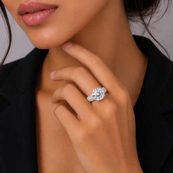14K Lab Grown Diamond Round-Cut Pave Halo Ring