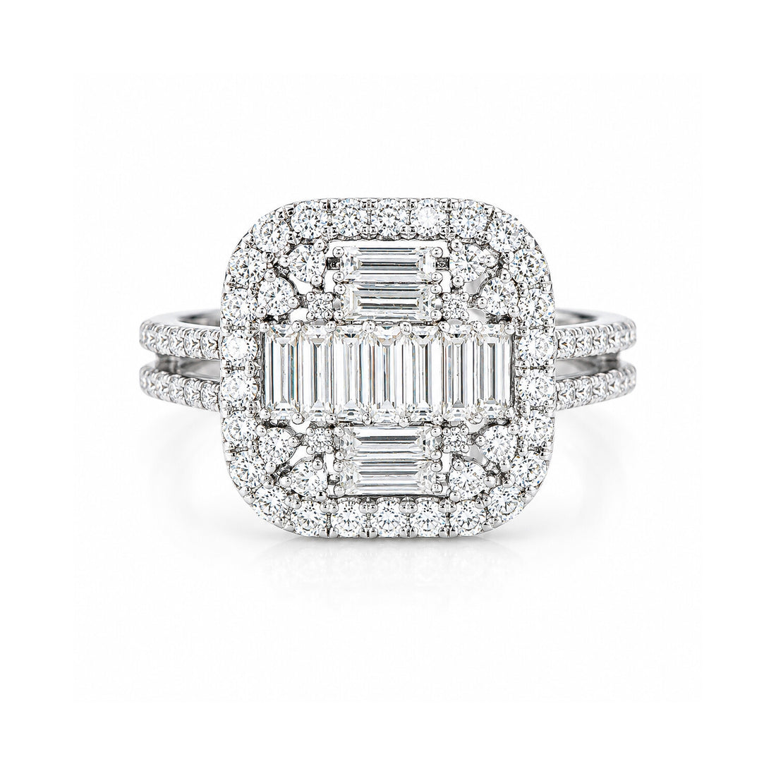 14K Lab Grown Diamond Emerald-Cut Halo Statement Ring