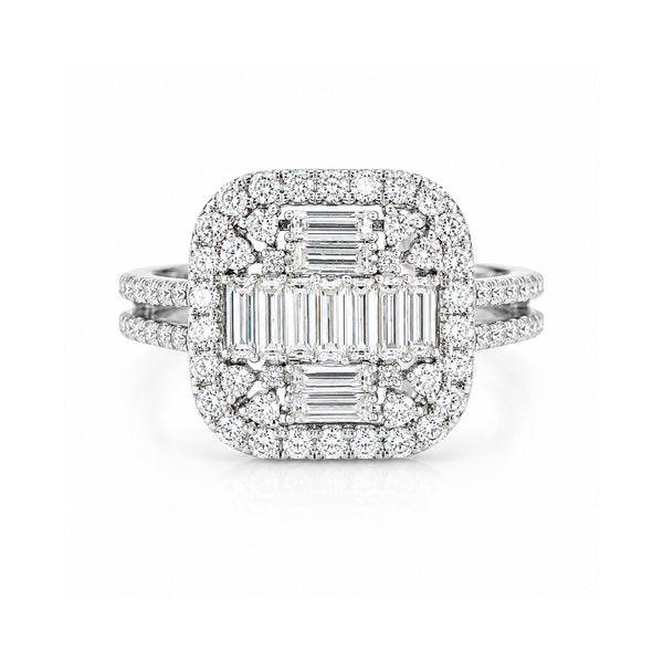 14K Lab Grown Diamond Emerald-Cut Halo Statement Ring