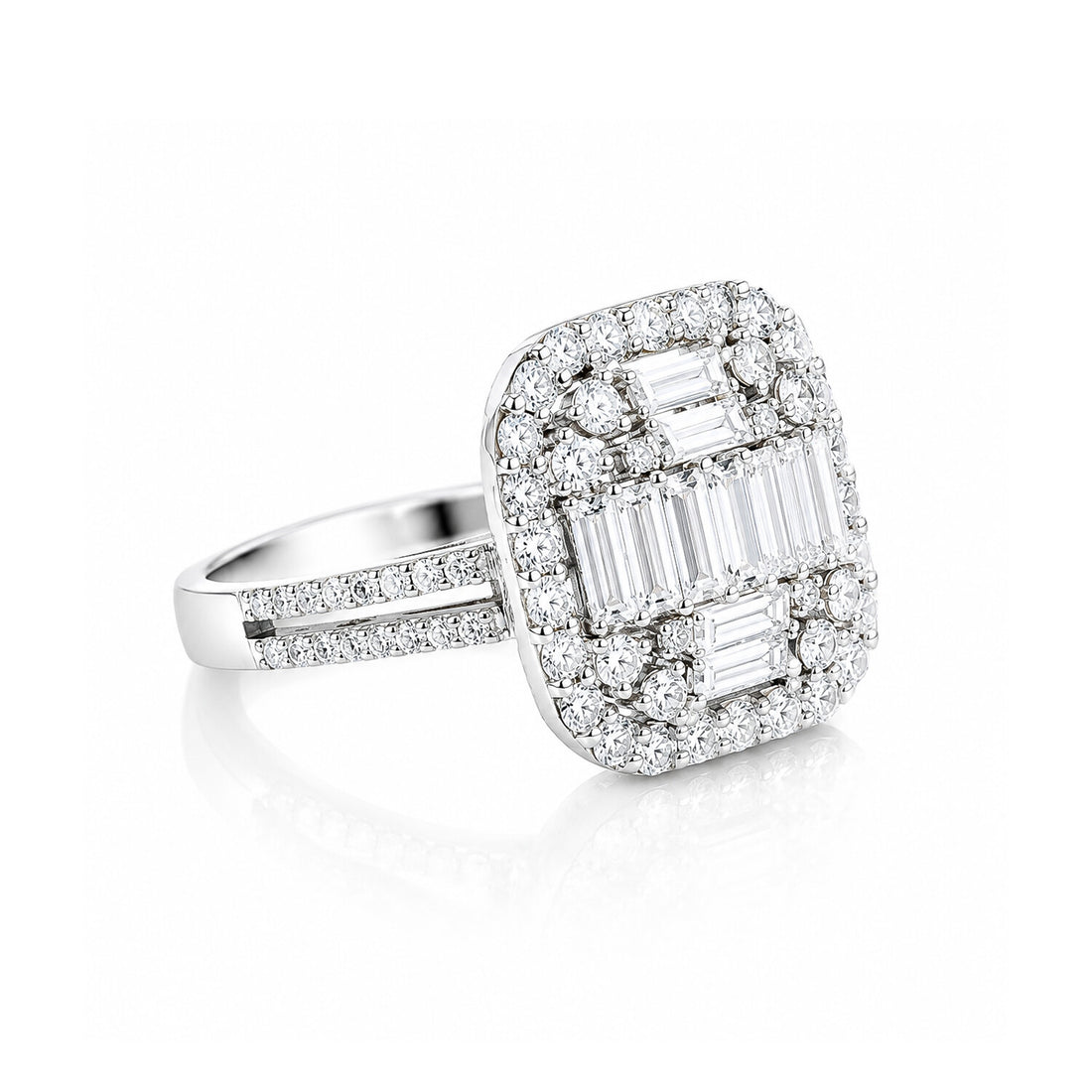 14K Lab Grown Diamond Emerald-Cut Halo Statement Ring