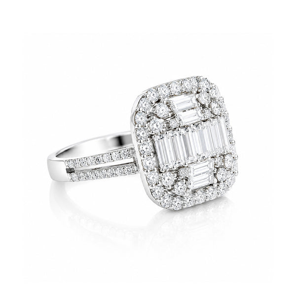 14K Lab Grown Diamond Emerald-Cut Halo Statement Ring