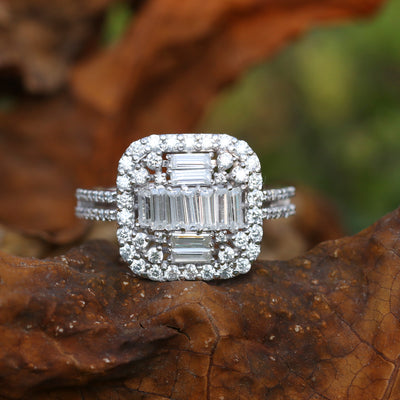 14K Lab Grown Diamond Emerald-Cut Halo Statement Ring, 1.68 Ct tw, VVS/E | IGI Certified