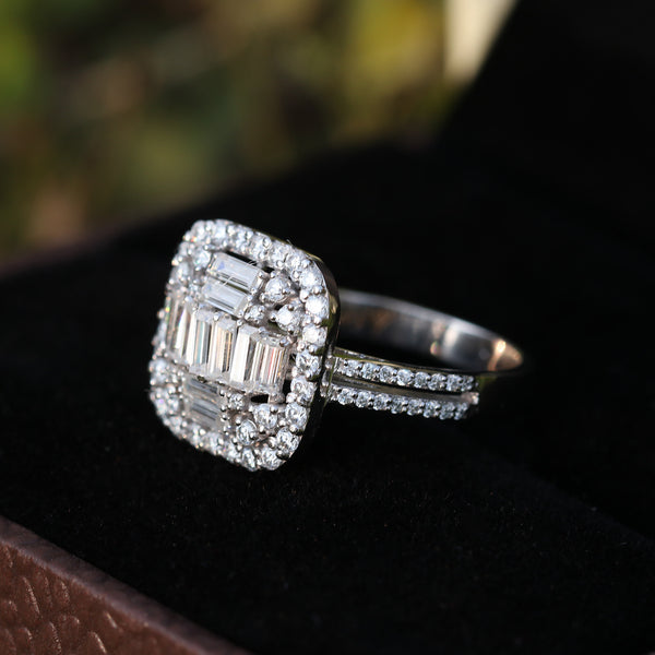 14K Lab Grown Diamond Emerald-Cut Halo Statement Ring