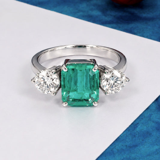 14K Lab Grown Diamond Emerald-Cut Three-Stone Ring