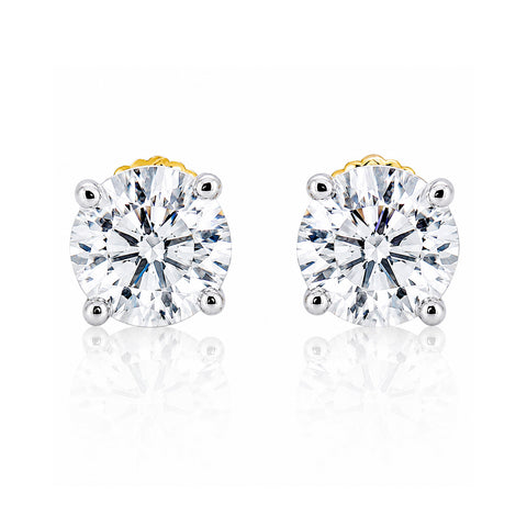 14K/18K Lab-Grown Diamond Solitaire Round Stud Earrings