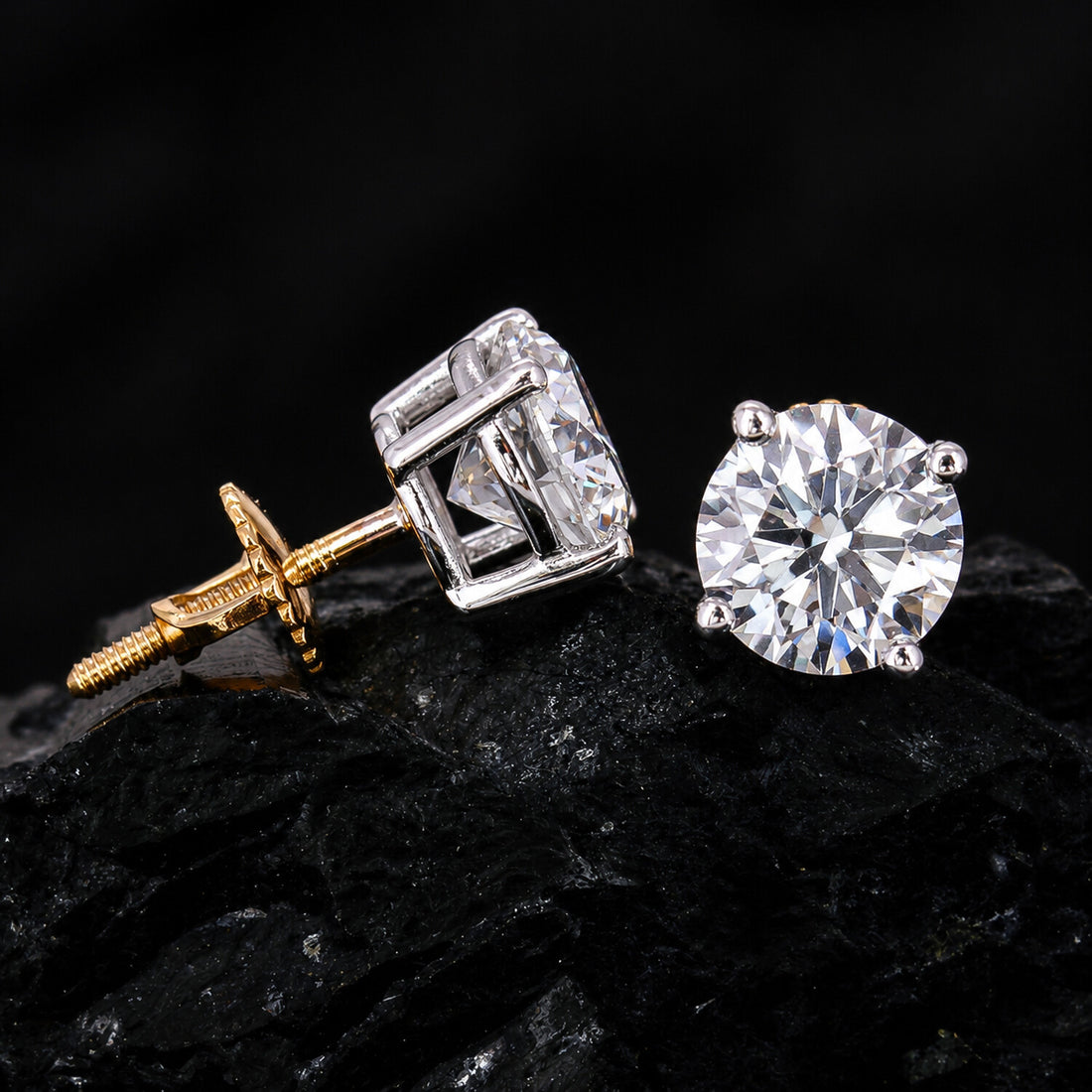 14K/18K Lab-Grown Diamond Solitaire Round Stud Earrings