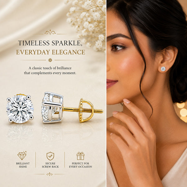 14K/18K Lab-Grown Diamond Solitaire Round Stud Earrings
