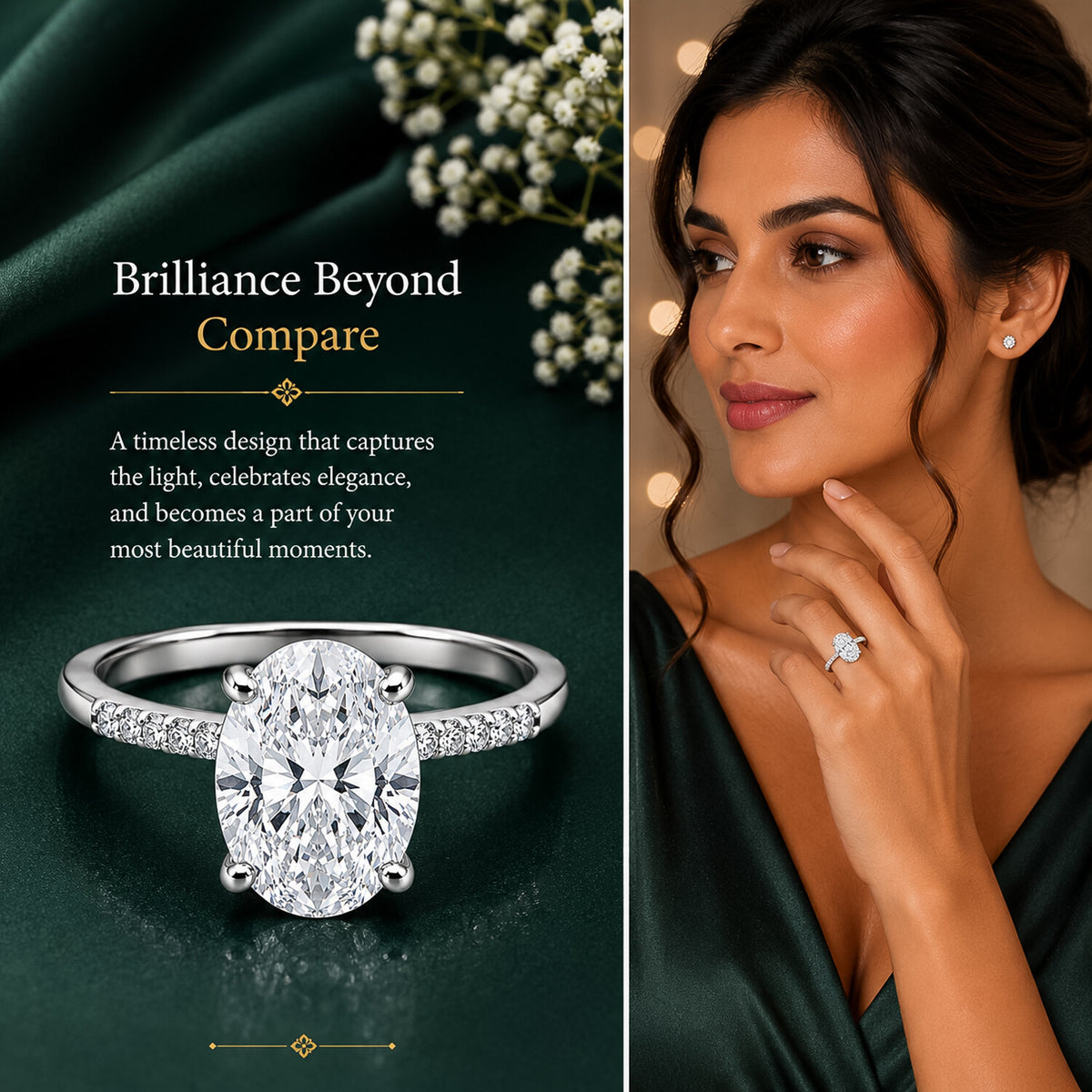 14K Lab Grown Diamond Oval Cluster Ring | IGI Certified