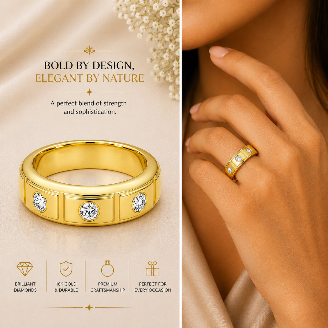 14K Lab Grown Diamond Round Three-Stone Ring | IGI Certified