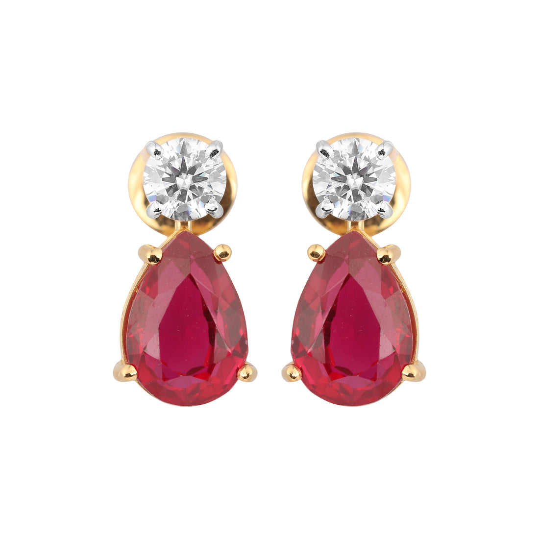 18K Lab-Grown Ruby Pear Drop Earrings