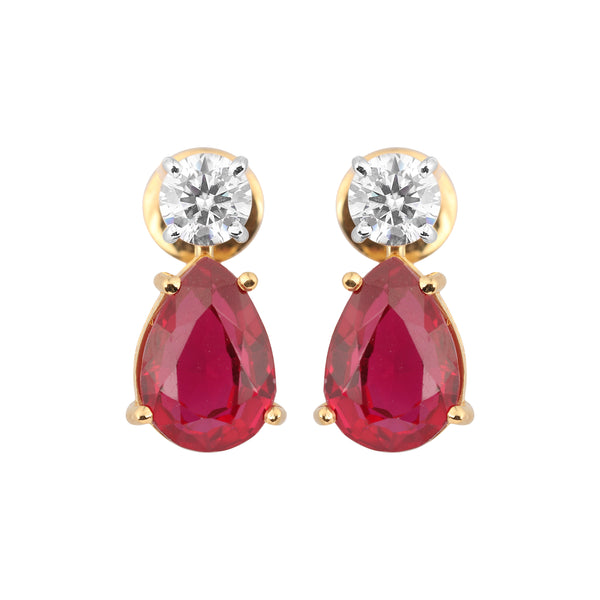 18K Lab-Grown Ruby Pear Drop Earrings