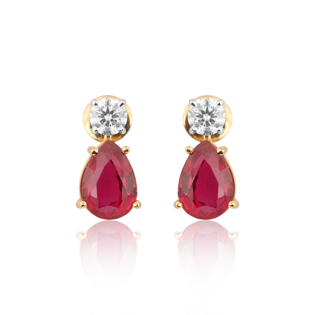 18K Lab-Grown Ruby Pear Drop Earrings