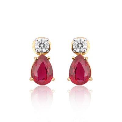 18K Lab-Grown Ruby Pear Drop Earrings