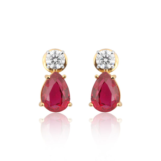 18K Lab-Grown Ruby Pear Drop Earrings