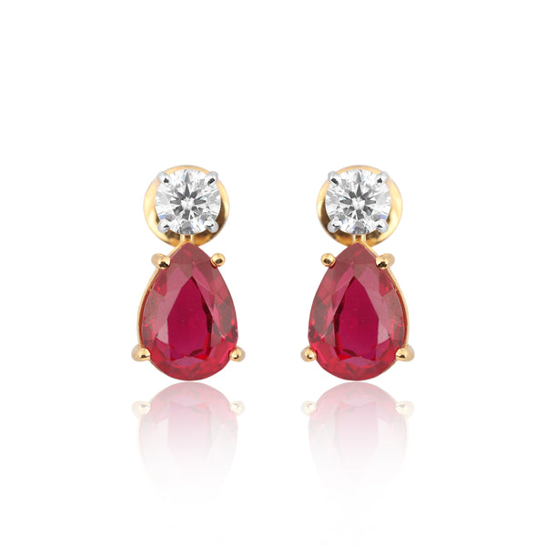 18K Lab-Grown Ruby Pear Drop Earrings