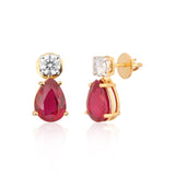 18K Lab-Grown Ruby Pear Drop Earrings