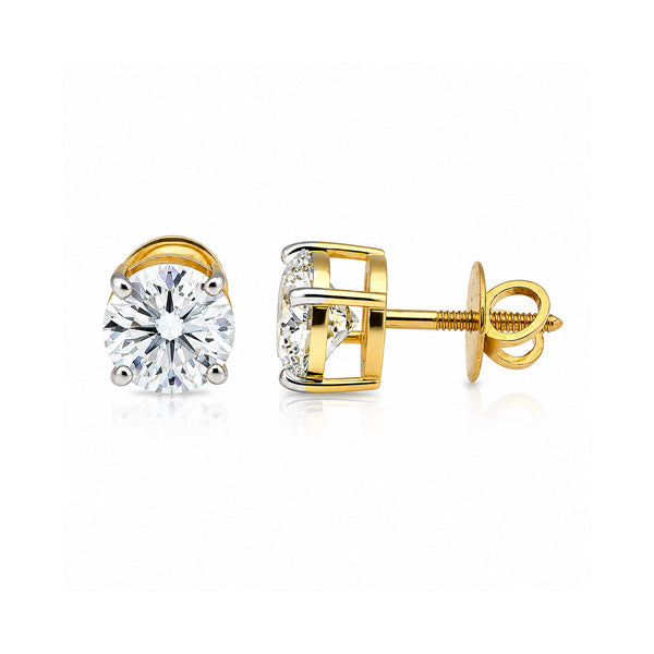 18K Lab-Grown Diamond Solitaire Round Stud Earrings