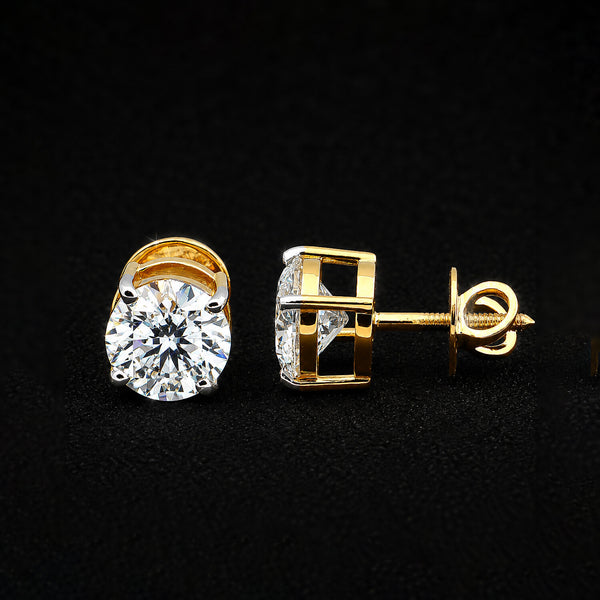 18K Lab-Grown Diamond Solitaire Round Stud Earrings