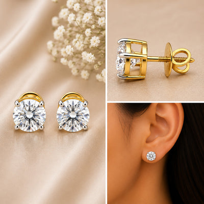 18K Lab-Grown Diamond Solitaire Round Stud Earrings, 2 Ct VVS/E, IGI Certified